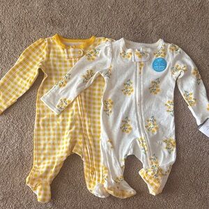 NWT Carter's Yellow Gingham and Floral Footies NB